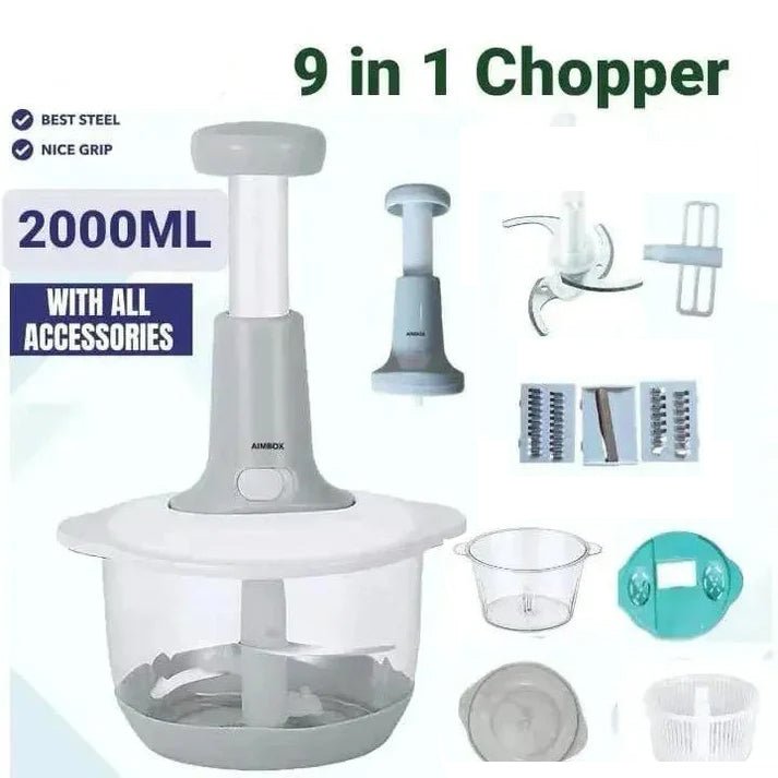 9-in-1 Manual Chopper – Vegetable, Meat & Salad Cutter with Blender & Shredder Martendar